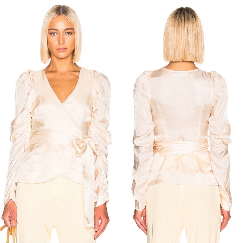 NWT Alice McCall Size 6 Oyster Ivory Blue Moon Long Sleeve Blouse Ruched Sleeves